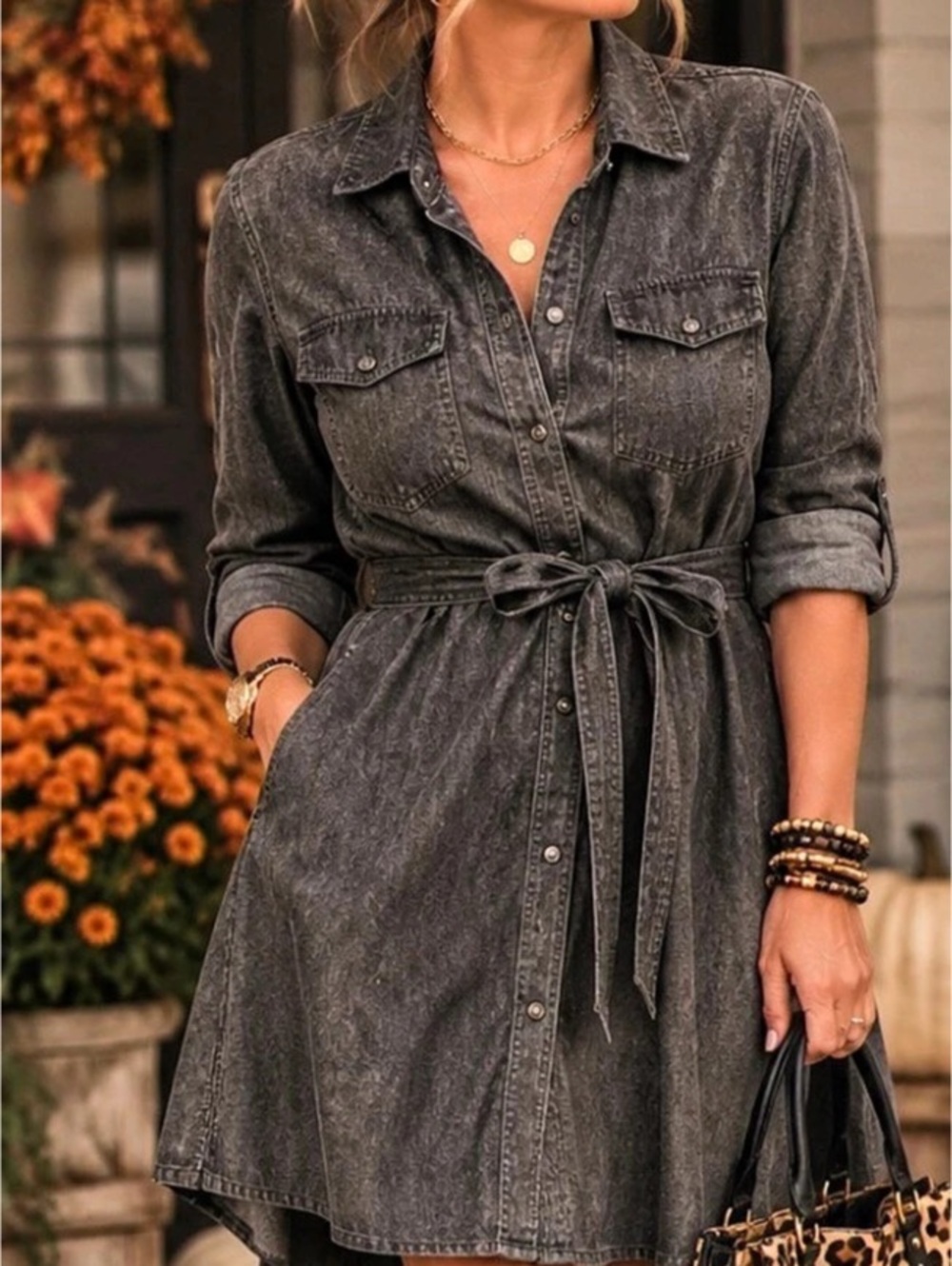 Talbots Chambray Mini Shirt Dress Charcoal Size 6